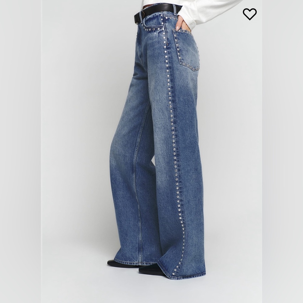 Reformation Cary High Rise Slouchy Wide Leg Jean Size 27, Chesapeake Studded